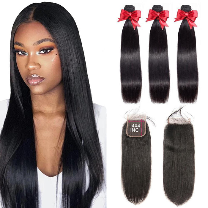 3 Bundles Straight With 4x4 Lace Closure