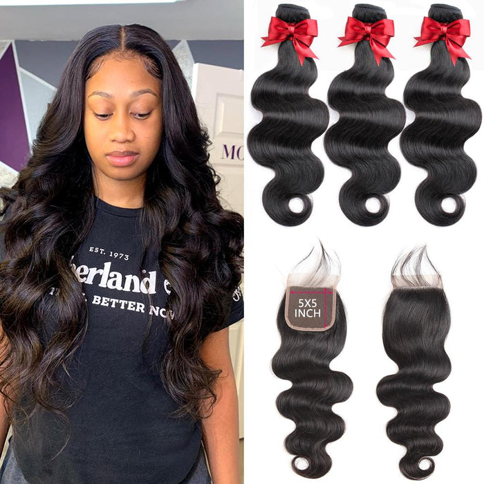 3 Bundles Body Wave With 5x5 Lace Closure