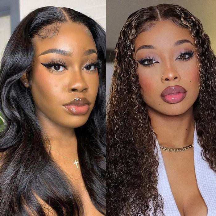 Buy One Get One Free 18 Inch Body Wave 13x4 Lace Front Wig And 16 Inch Brown Highlight Curly U Part Wig