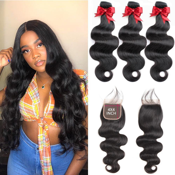 3 Bundles Body Wave With 4x4 Lace Closure