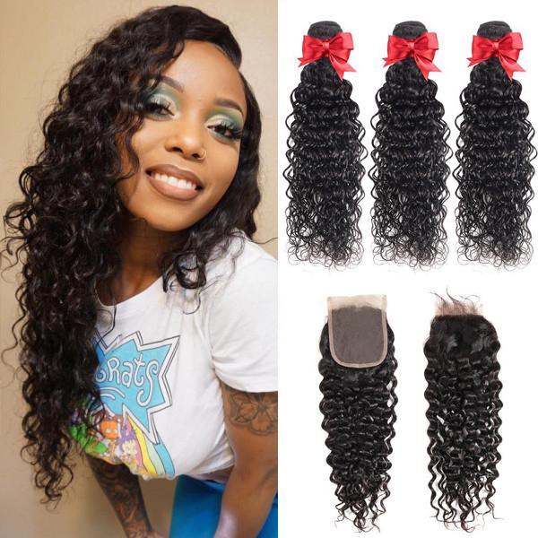 3 Bundles Water/Natural Wave With 4x4 Lace Closure