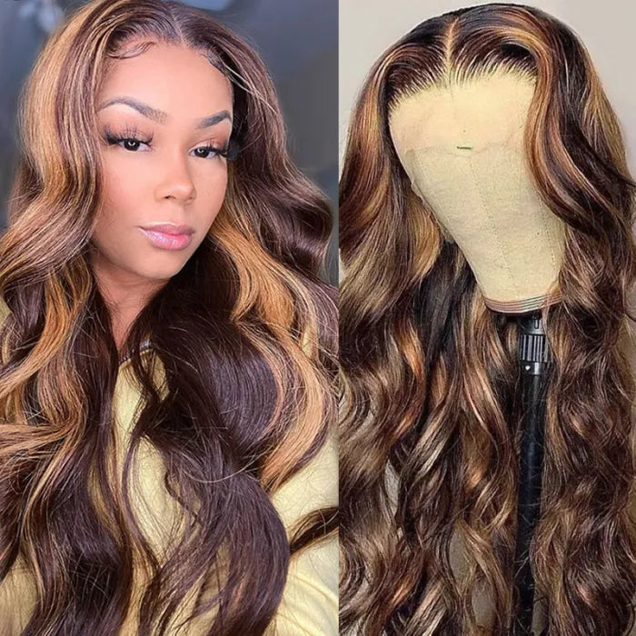 Balayage #FB30 Body Wave Lace Front T Part Wig Shadow Root Blonde Human Hair Wig