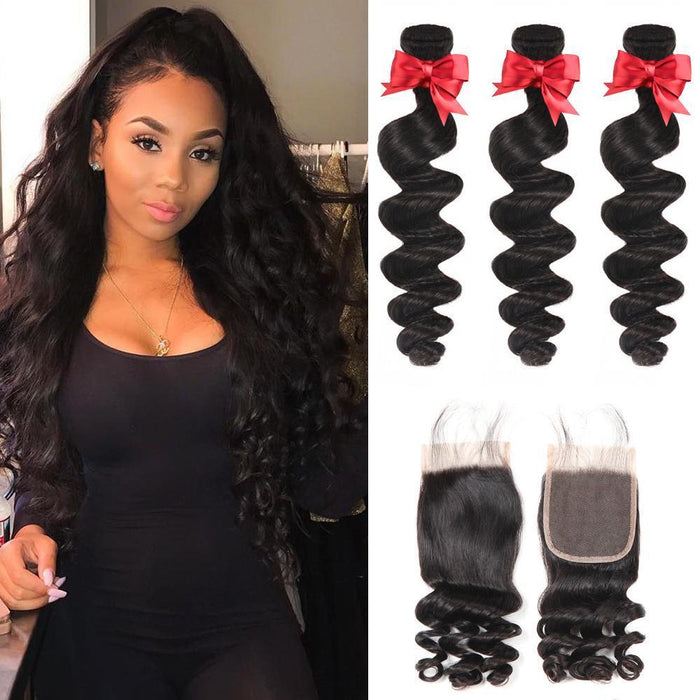 3 Bundles Loose Wave With 4x4 Lace Closure