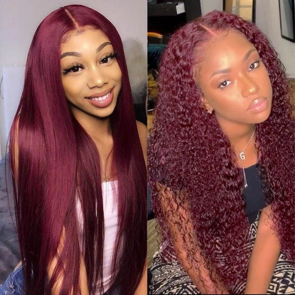 99J Hair Color 13x4 Lace Front Wig Burgundy Wig Colored Human Hair Wigs