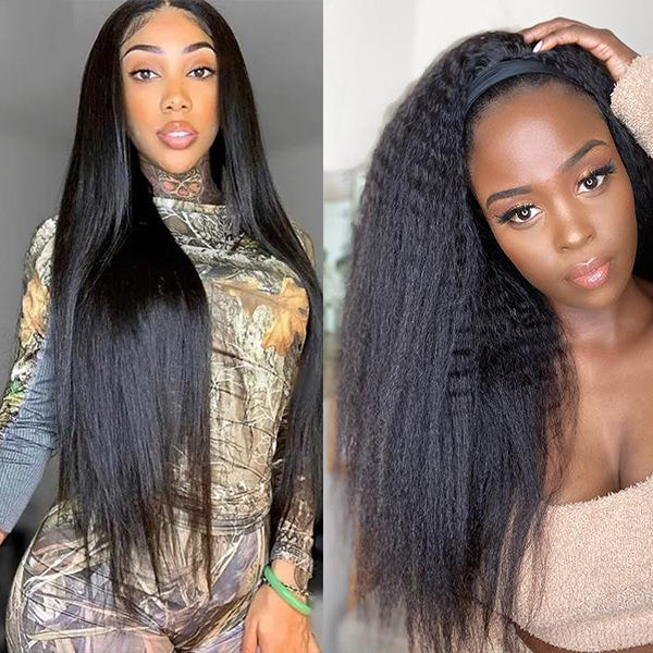 Buy One Get One Free 22 Inch Straight T Part Lace Wig And 18 Inch Kinky Straight Headband Wig Human Hair