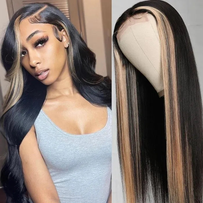 Ombre TL27 Straight Human Hair Lace T Part Wigs