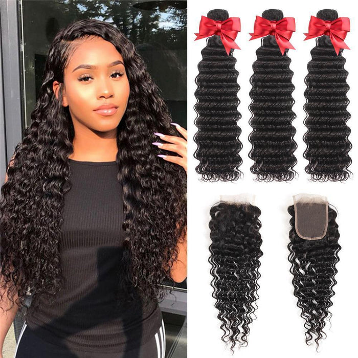 3 Bundles Deep Wave With 5x5 Lace Closure