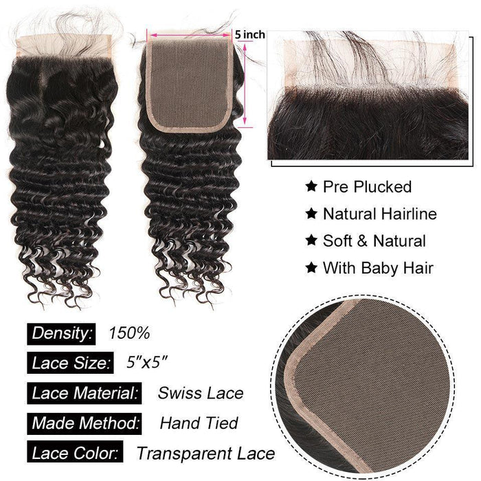 Deep Wave 5*5 Lace Closure Hair