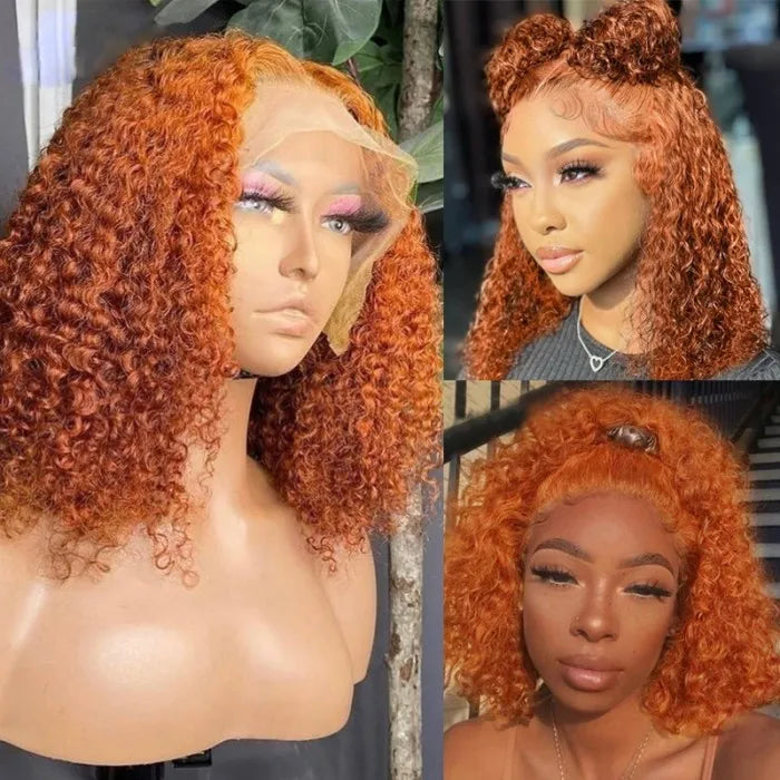 Burnt Orange Copper Hair Color Water Wave T Part Lace Wig Human Hair