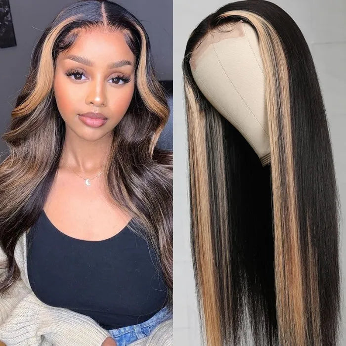 Ombre TL27 Straight Human Hair Lace T Part Wigs