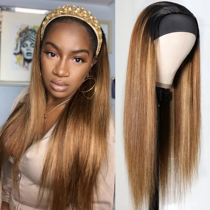 Blonde Hair Ombre Half Wig With Headband #1B/412 Color