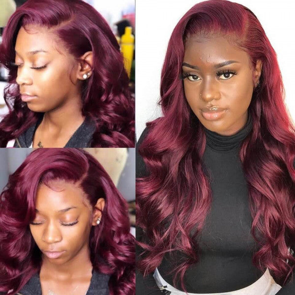 99J Hair Color 13x4 Lace Front Wig Burgundy Wig Colored Human Hair Wigs