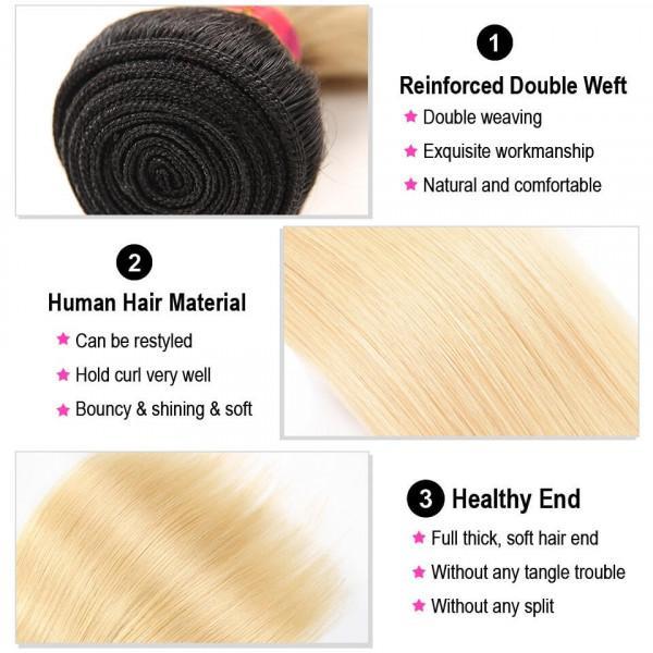 3PC Straight 1b/613 Color Best Human Hair Bundles