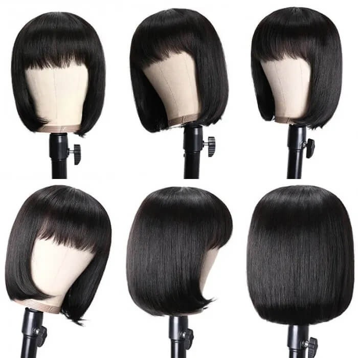 Short Bob Wigs for Women with Bangs Free Part Machine Made Straight Wig