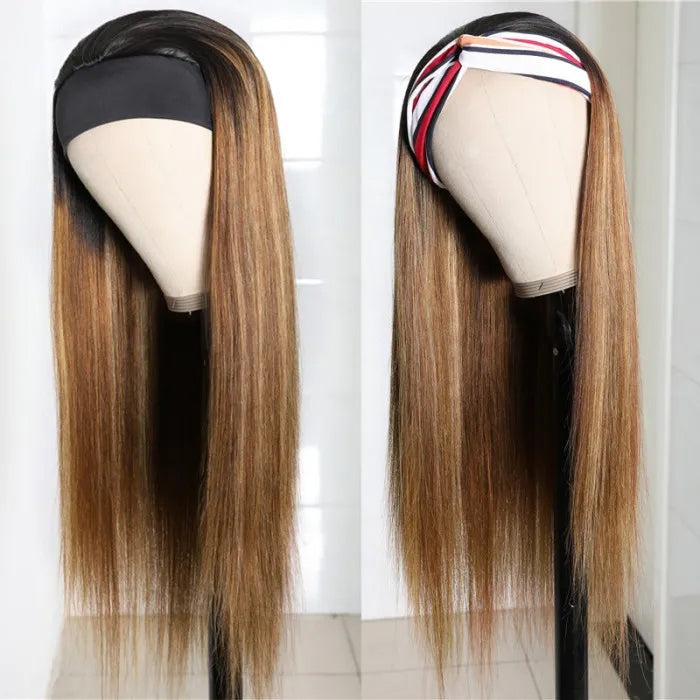 Blonde Hair Ombre Half Wig With Headband #1B/412 Color