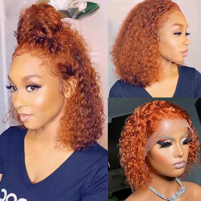 Burnt Orange Copper Hair Color Water Wave T Part Lace Wig Human Hair