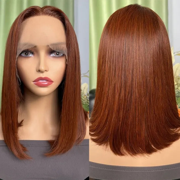 Dark Copper Red T Part Lace Straight Bob Wig