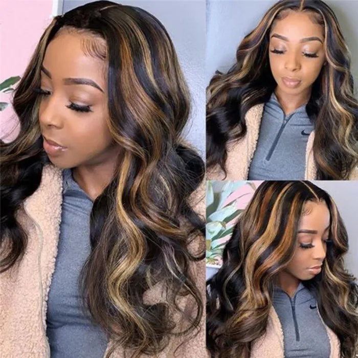 Balayage #FB30 Body Wave Lace Front T Part Wig Shadow Root Blonde Human Hair Wig