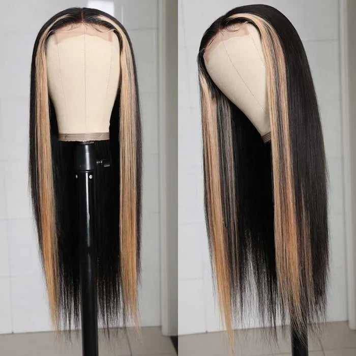 Ombre TL27 Straight Human Hair Lace T Part Wigs