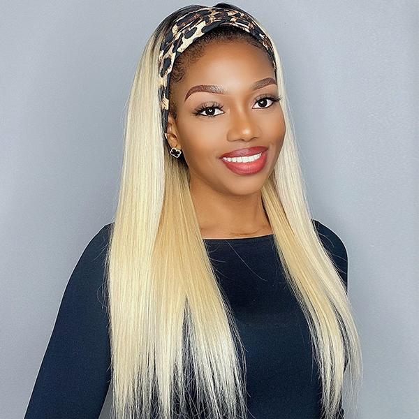 Blonde Color #1B/613 Human Hair Wigs With Hair Headbands