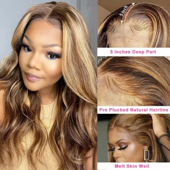 Honey Blonde Body Wave T Part Color Lace Wigs