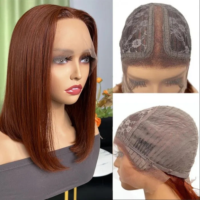 Dark Copper Red T Part Lace Straight Bob Wig