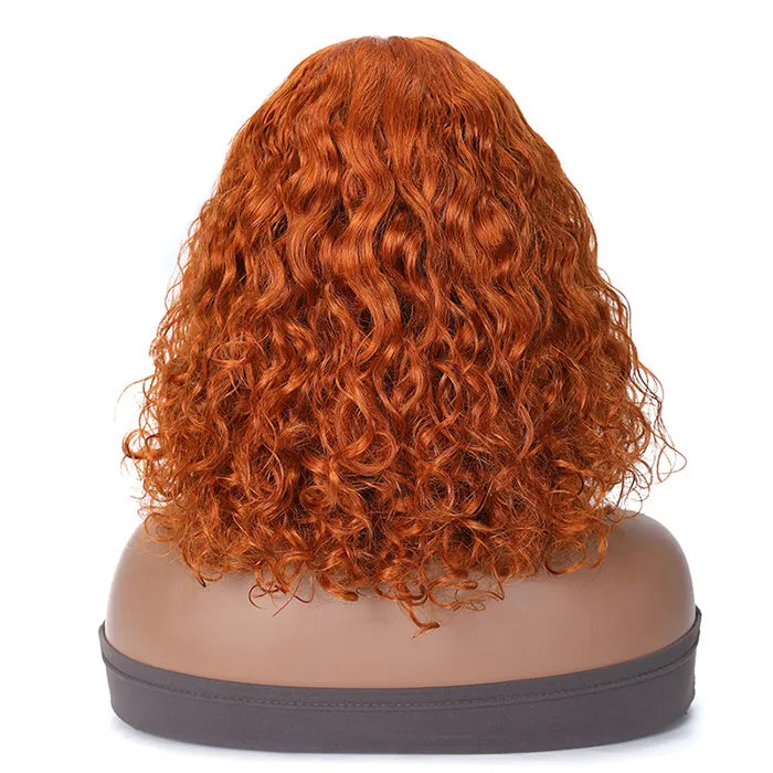 Burnt Orange Copper Hair Color Water Wave T Part Lace Wig Human Hair