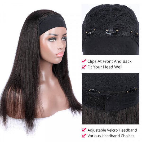 2 For 1 Water Wave And Straight Human Hair Headband Wigs