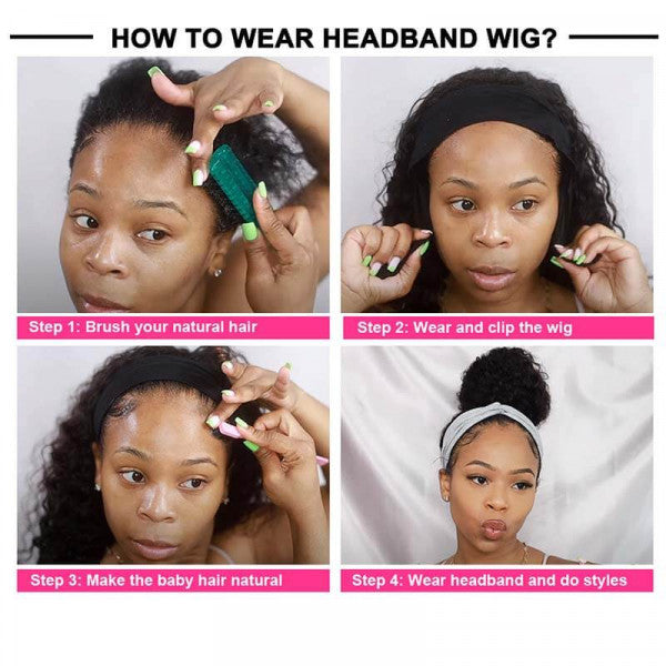 Pay 1 Get 3 Human Hair Headband Bob Wigs With Headbands Attached