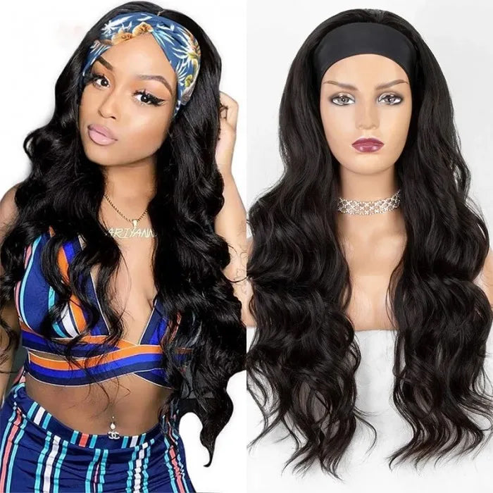 Headband Wig Natural Black Body Wave Glueless Wigs Fashion Half Wig