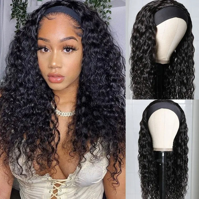 Headband Wig Natural Black Water Wave Glueless Wigs Fashion Half Wig