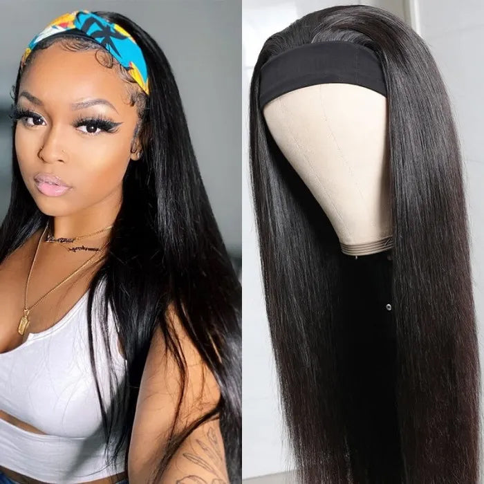 Headband Wig Natural Black Straight Glueless Wigs Fashion Half Wig