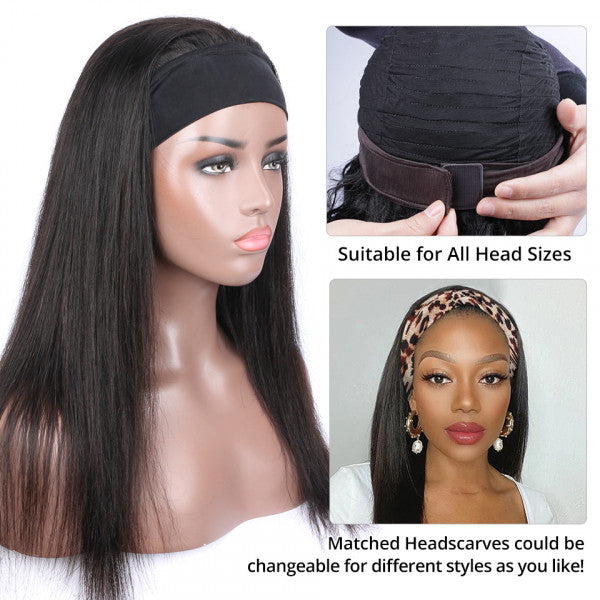 Headband Wig Natural Black Straight Glueless Wigs Fashion Half Wig