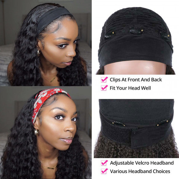 Headband Wig Natural Black Curly Glueless Wigs Fashion Half Wig