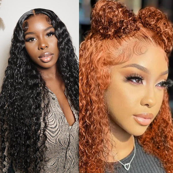 Buy One Get One Free 20 Inch Deep Wave HD Lace Wigs Invisible Lace Wig 13*4 Front Wigs And 14 Inch Burnt Orange Copper Hair Color Water Wave T Part Lace Wig